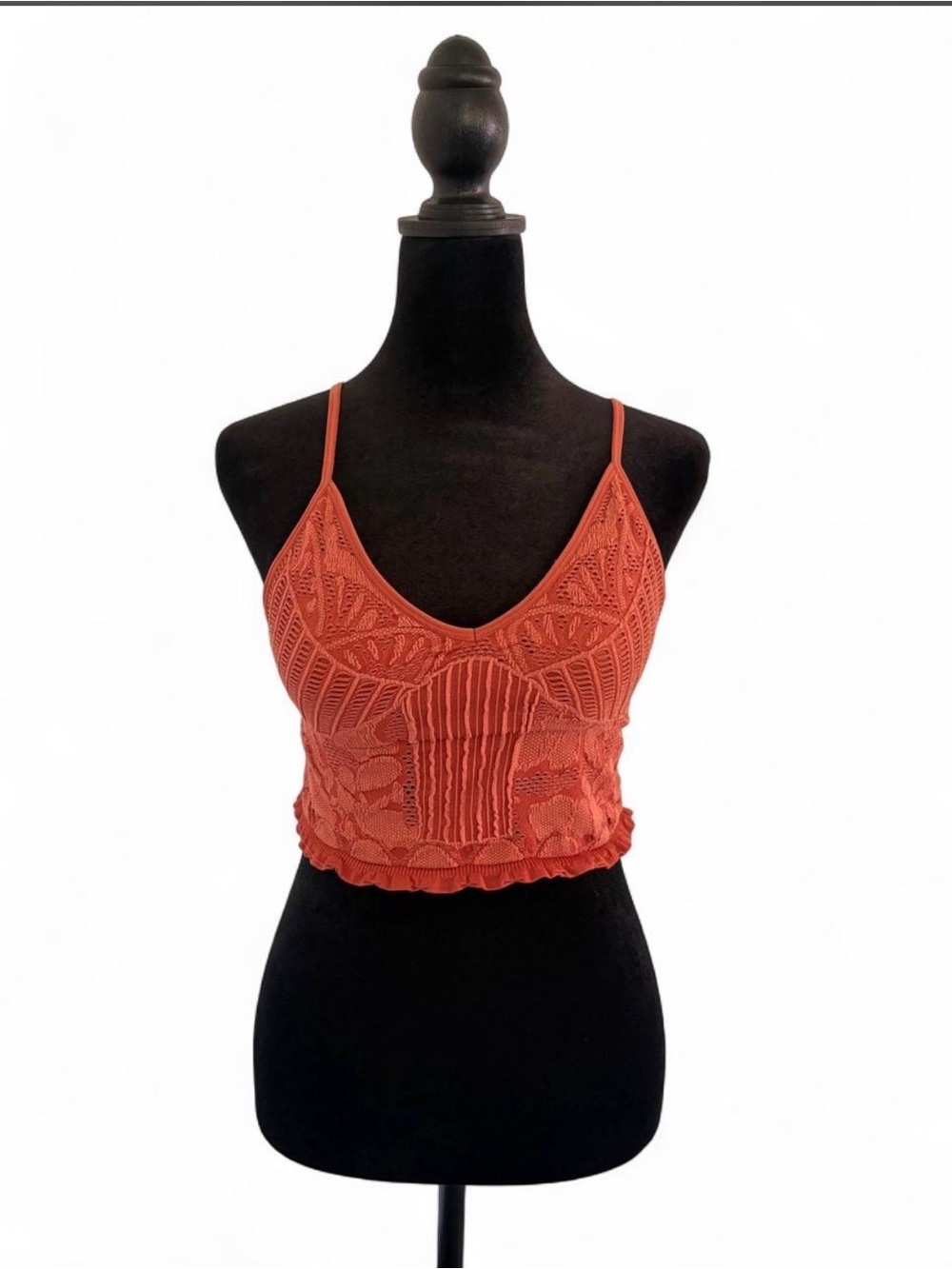 Women's Coral Crochet Crop Top - Casual Spaghetti Strap